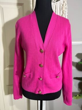 sofia by sofia vergara Hot Pink Ribbed Knit cardigan preppy